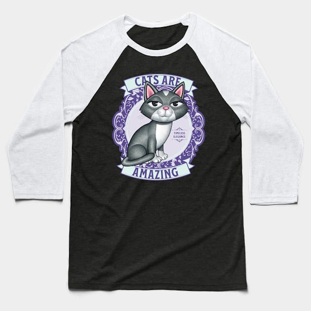 Cute Kitty Cat on purple wreath Cats are Amazing Baseball T-Shirt by Danny Gordon Art